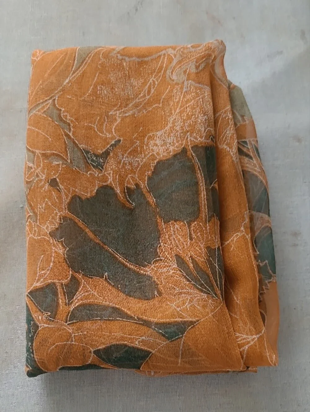 100% Silk Lightweight Floral Sheer Scarf - Brown & Green
